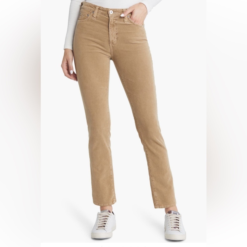 AG Mari High Waist Slim Ankle Straight Leg Corduroy Pants in Khaki Size 22 NWT